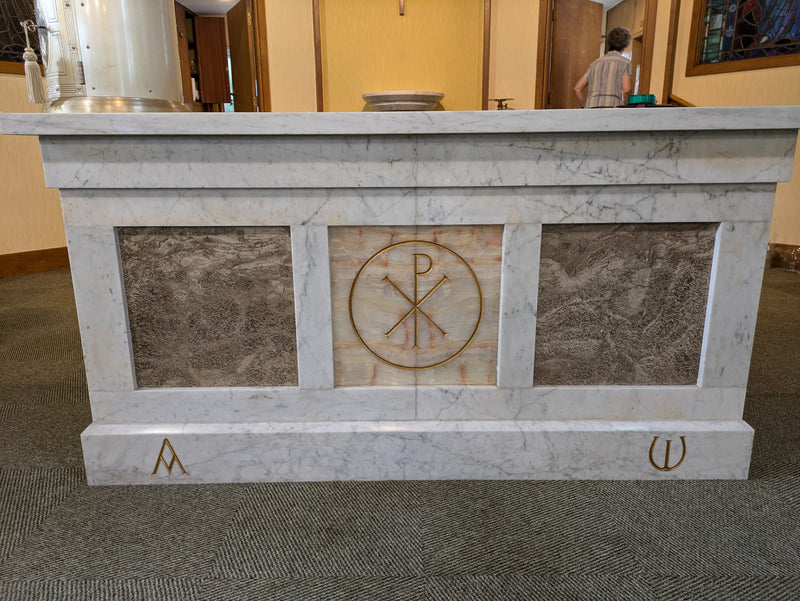 Secondhand Altar & Pedestal in white Carrara marble - ref XUPJ10/3